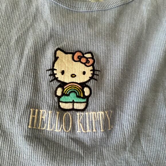 Girls Baby Blue Ribbed Crop Hello Kitty Tank Top Size XXL - Picture 2 of 3